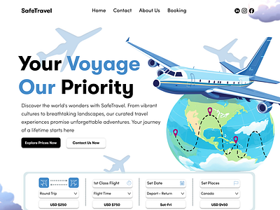 SafeTravel- Travel Agency Landing Page UI/UX Design alexandru croitoriu design figma landing page plane travel travel agency uiux voyage web design