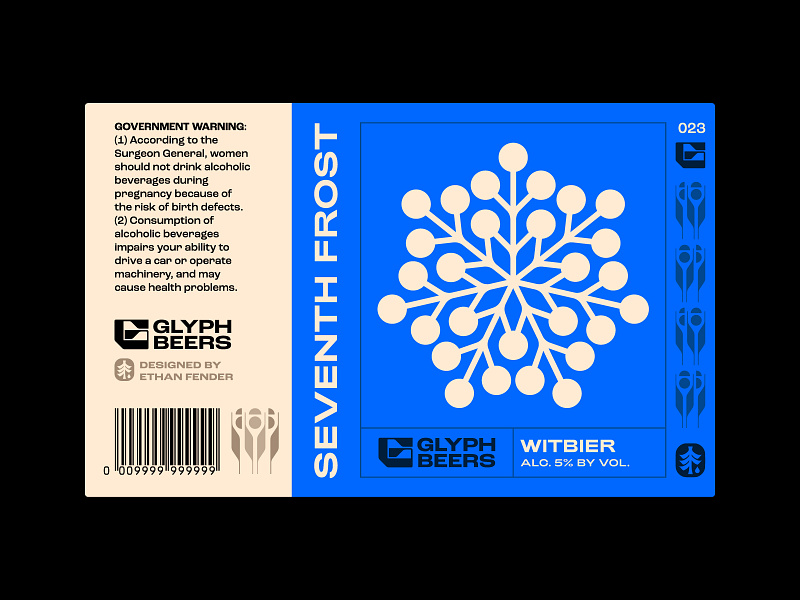 Glyph 23 ale beer beer label bier emblem frost icon label design logo nature packaging design seven sigill snow snowflake symbol winter witbier