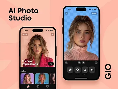Ai Photo Studio app, UX/UI ai ai editing tool animation app branding design design system gio app interface mobile modern ui pastel photo editor prequel product design real design ui ux