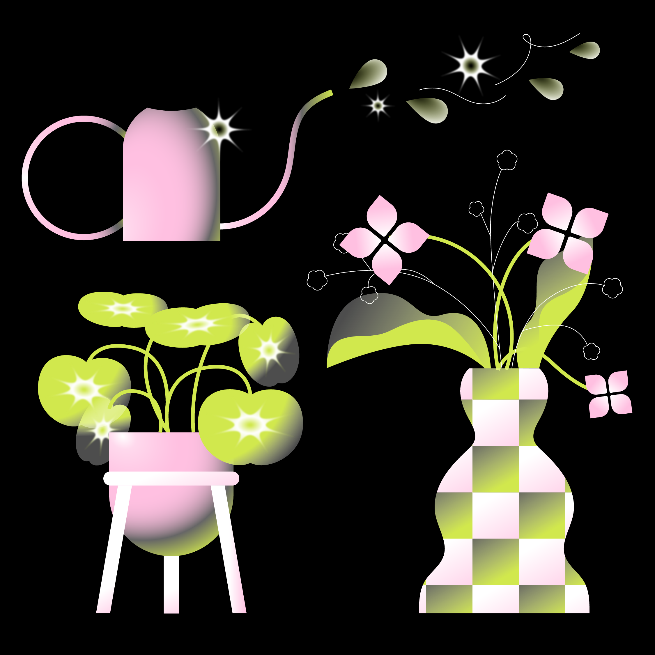 Black, pink & green adobe illustrator bold flat floral flower geometic gradient illustration jungle minimal neon green panther plants vector vector illustration y2k