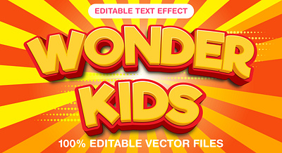 Wonder Kids 3d editable text style Template 3d text effect children concept dreamland future graphic design illustration kids font playground vector text mockup wonder kids wonderland