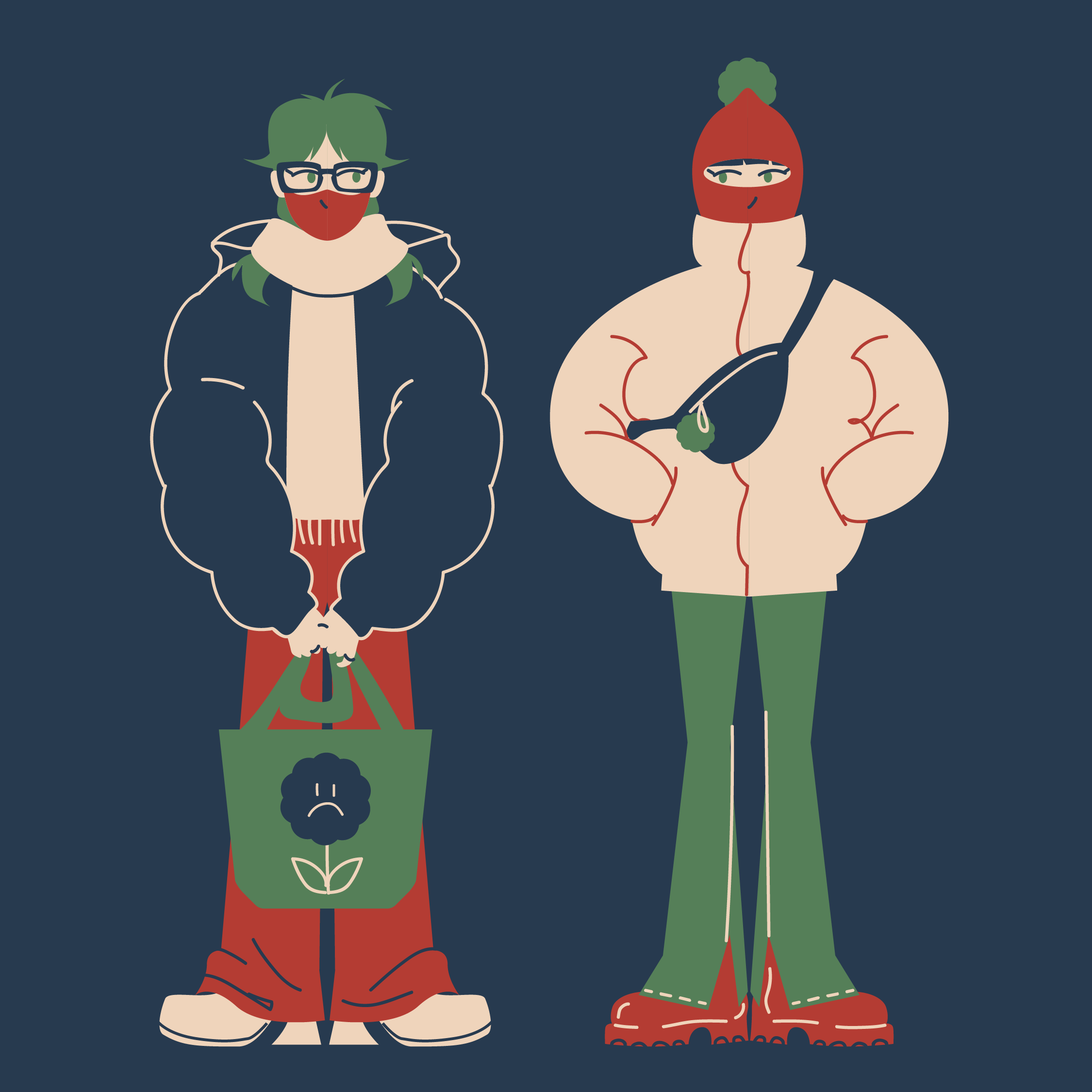 Puffer jackets balaclava character design editorial editorial illustration fashion fashion illustration figure drawing flat geometic illustration minimal puffer jacket street style vector winter winter fashion
