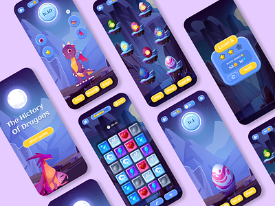 The history of Dragons - Game UI concept app design dragons game illustration match 3 mobile mobilegame three in a row ui ux