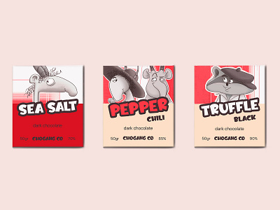 Chocolate Gang. Packaging. Character design. animal basic forms bitmap branding cartoon character character design chili pepper chocolate craft packaging design gang illustration kids illustration packaging photoshop sea salt stylised stylization truffle