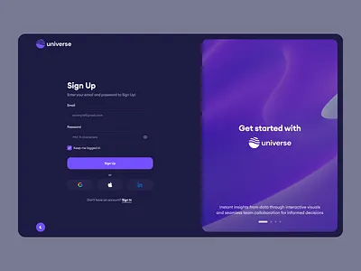 Universe | Data analysis system app branding design login logo onboarding saas signup system ui ux vector
