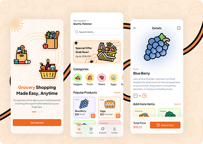 GroceryPal - Grocery Store Mobile App android app design grocery delivery grocery moble app grocery store instant grocery access intuitive ios mobile app mobile app design mobileapp online grocery shopping store app supermaket app ui ui design uiux