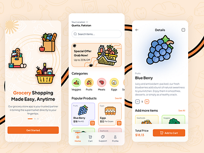 GroceryPal - Grocery Store Mobile App android app design grocery delivery grocery moble app grocery store instant grocery access intuitive ios mobile app mobile app design mobileapp online grocery shopping store app supermaket app ui ui design uiux