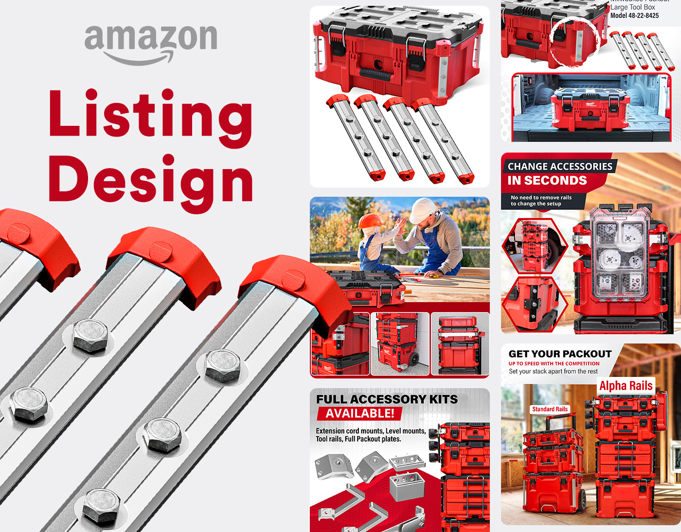 Milwaukee Rails - Amazon Listing Inspiration 3d amazon ebc design amazon infographics amazon listing amazon listing design branding design graphic design illustration logo product listing images ui