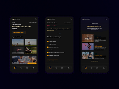 Project Moonchild- Phase one (Mind Body Soul Wellness app branding curate workout exercise graphic design health logo motion graphics ui ux design wellness app woman