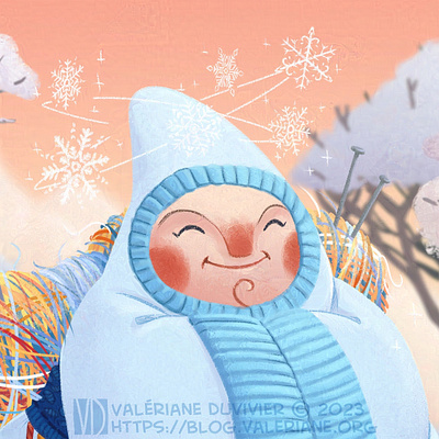 Granny Snow and her assistants clip studio paint digital art greeting card illustration painting snow winter