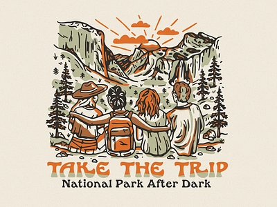 National Park After Dark Merch branding graphic design illustration merchandise national nature parks podcast retro shirt tee vintage western yosemite