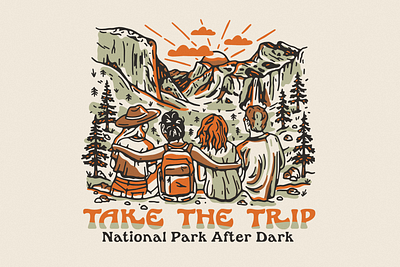 National Park After Dark Merch branding graphic design illustration merchandise national nature parks podcast retro shirt tee vintage western yosemite