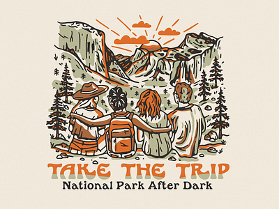 National Park After Dark Merch branding graphic design illustration merchandise national nature parks podcast retro shirt tee vintage western yosemite