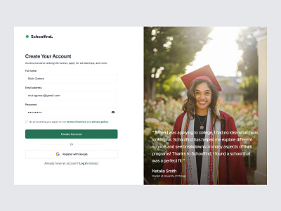 Schoolfind- Sign Up Screen account create account education log in product design review school search sign up ui ui design ux uxdesign