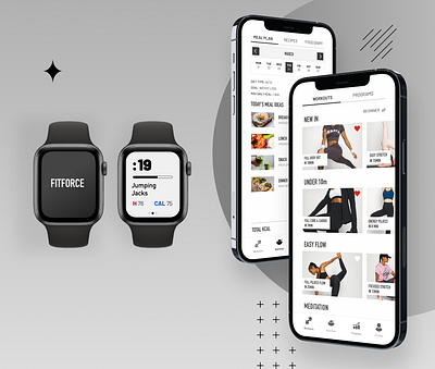 FITFORCE - Fitness Mobile App clean colours design exercise fitness graphic design grey light ui ux white workout