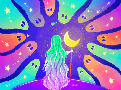 4/365 Phantoms. Digital Illustration. art artist character colorful concept design funny ghost girl hair illustration magic magical moon phantom stars