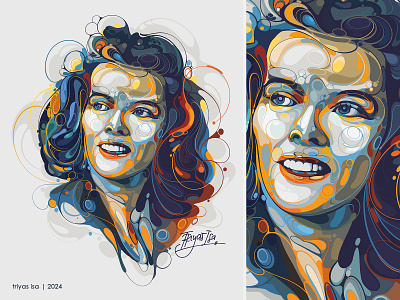 Katharine Hepburn abstract art style biomorphic biomorphic art colorful curve design illustration portrait portrait illustration retro color unique