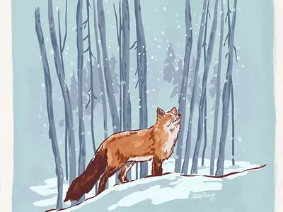 Snowy Fox Digital Gouache Illustration animal forest fox gouache illustration illustrator nature outdoor industry red fox snow snowy winter woods