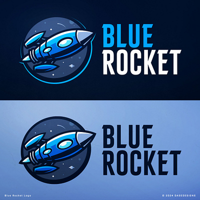 Blue Rocket Rocketship Logo illustration cartoon design dasedesigns gaming identity illustration mascot logo planets rocket rocket logo rocketship space space logo spaceship sports logo stars