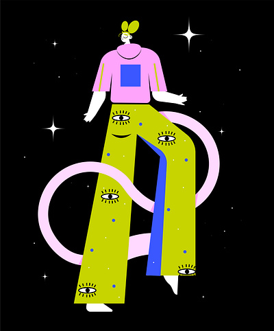 When you're the brightest of stars 2d branding bright character characterdesign colorful design dream famale flat flat illustration girl green illustration modern pattern pink unique vector web