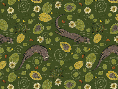 Bogcore: Romp aquatic biological bog botanical butterfly frog hardcore lilypad lotus movement otter pattern river river otter scientific surface pattern turtle water water lily woodland