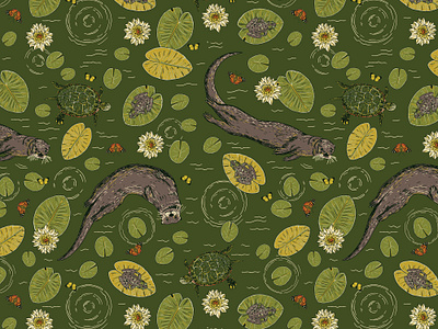 Bogcore: Romp aquatic biological bog botanical butterfly frog hardcore lilypad lotus movement otter pattern river river otter scientific surface pattern turtle water water lily woodland