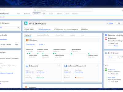 Salesfore health cloud Patient Dashboard dashboard figma graphic design healthcare medicalrecord patient360 patientprofile prototype salesforcehealthcloud ui uiux ux uxresearch