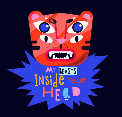 My beasts inside your head 2d animal head beast bright characterdesign colorful design evil flat flat illustration graphic design illustration print tiger unique vector