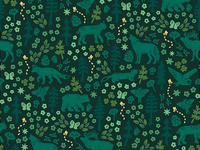 Wildlife Woodland Surface Design Pattern forest illustration illustrator outdoor outdoor industry pattern patterns rocky mountains surface design tetons trees wildlife wolf woodland woods