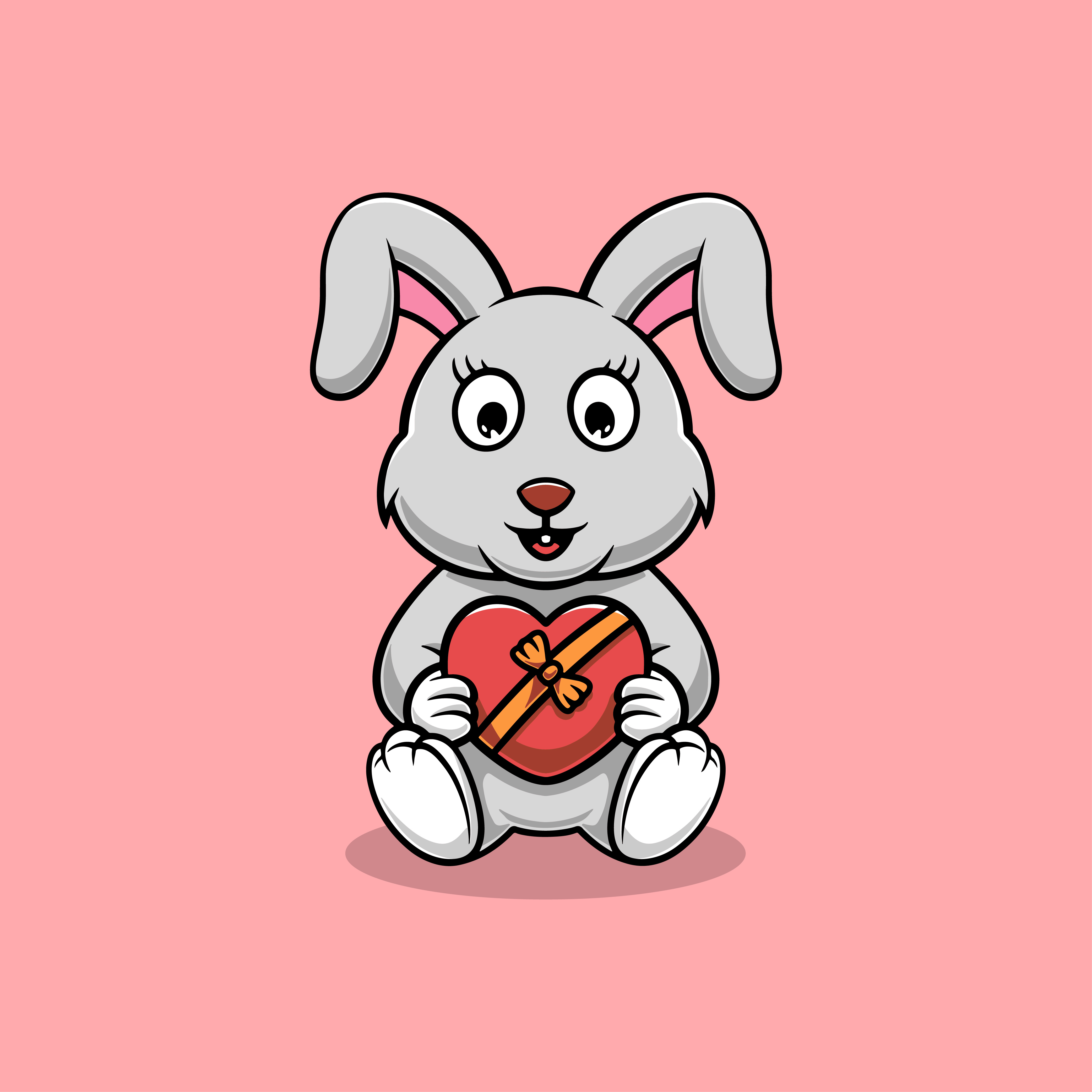 Cute rabbit with chocolate gift cartoon illustration together