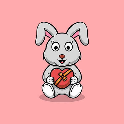 Cute rabbit with chocolate gift cartoon illustration together