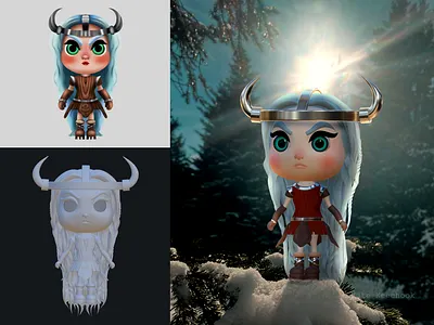 3D Female Warrior // Chibi Viking 3d 3d girl 3d model 3d modeling 3d viking 3d warrior character concept character design chibi cute character game art girl power girl viking mascot nomad sculpt render superhero viking viking character website illustration