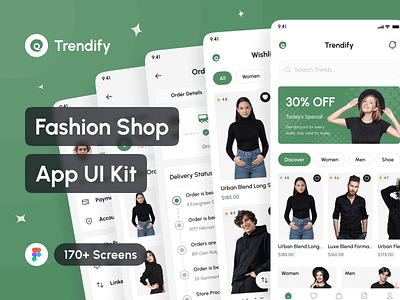 Trendify - Fashion Shop App UI Kit app design design design system e commerce app fashion app fashion shop app fashion store app figma interface markerplace app mobile mobile app online shop app portfolio shopping app template ui ui design ui kit uiux