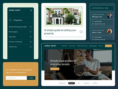 Solicitor UI design bento card design dark ui download card filters green hero design mobile menu modular newsletter website design