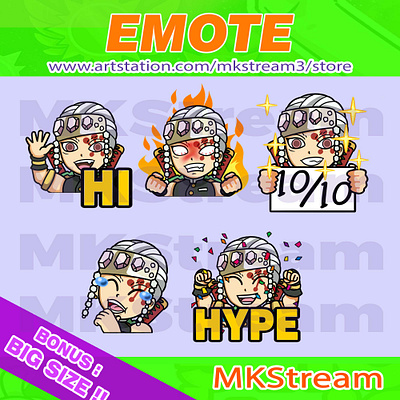 Twitch emotes demon slayer uzui tengen pack 2 animated emotes anime chibi demon slayer design discord emote emotes hello hi hype illustration kimetsu no yaiba laugh perfect rage sub badge twitch emotes uzui uzui tengen