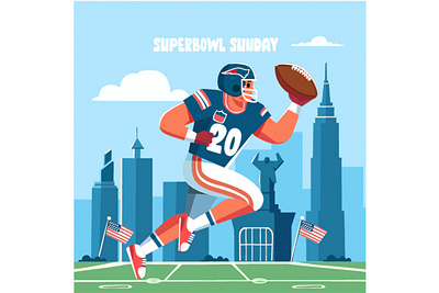 Superbowl Sunday with a Man Playing American Football america championship football game illustration man sport stadium sunday super bowl team trophy vector