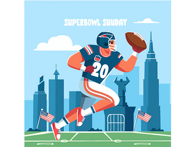 Superbowl Sunday with a Man Playing American Football america championship football game illustration man sport stadium sunday super bowl team trophy vector