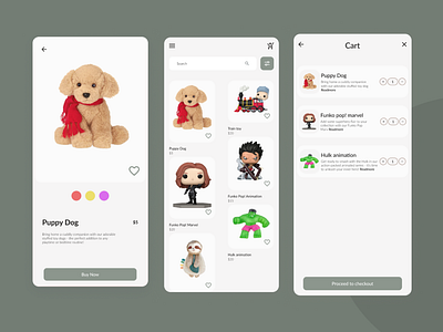 UIUX design for e-commerce toy shop cart screen dashboard screen ecommerce figma mobile app design mobile app ui design product design product detail screen toy shop mob app ui uiux usability user experience user interface