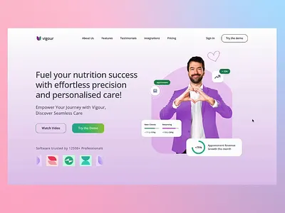 Vigour: Transforming Nutritionist Dreams into Digital Reality animation art direction concept design landing motion graphics ui ux visual design web website