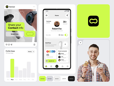 NexCard Mobile App | Orbix Studio animation app business card connect connection design digital business card graphic design ios minimal mobile app mobile app design motion motion graphics nfc card orbix studio product design social link social media ui