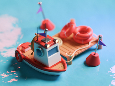 Boat in the Sea 3d blender3d boat illustration isometric low poly lowpoly sea
