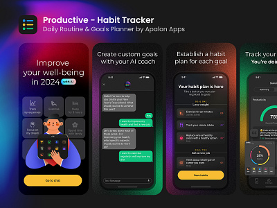 Ney Year ASO for Productive Habit Tracker 2024 3d ai app aso branding graphic design habit health illustration mobile planner routine ui