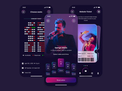 Application for buying concert tickets app design application buy ticket concert concert ticket graphic design ticket ui ui design ux design