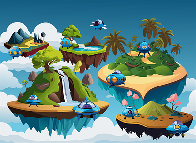 Floating Island Paradise concept art digital art digital illustration fantasy floating illustrator island paradise starship tropical