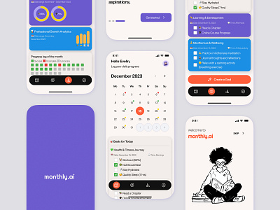 Monthly.Ai - an AI powered Calender app for monthly goals ai calendar design figma goal management mobile progress tracking reminder app ui ux