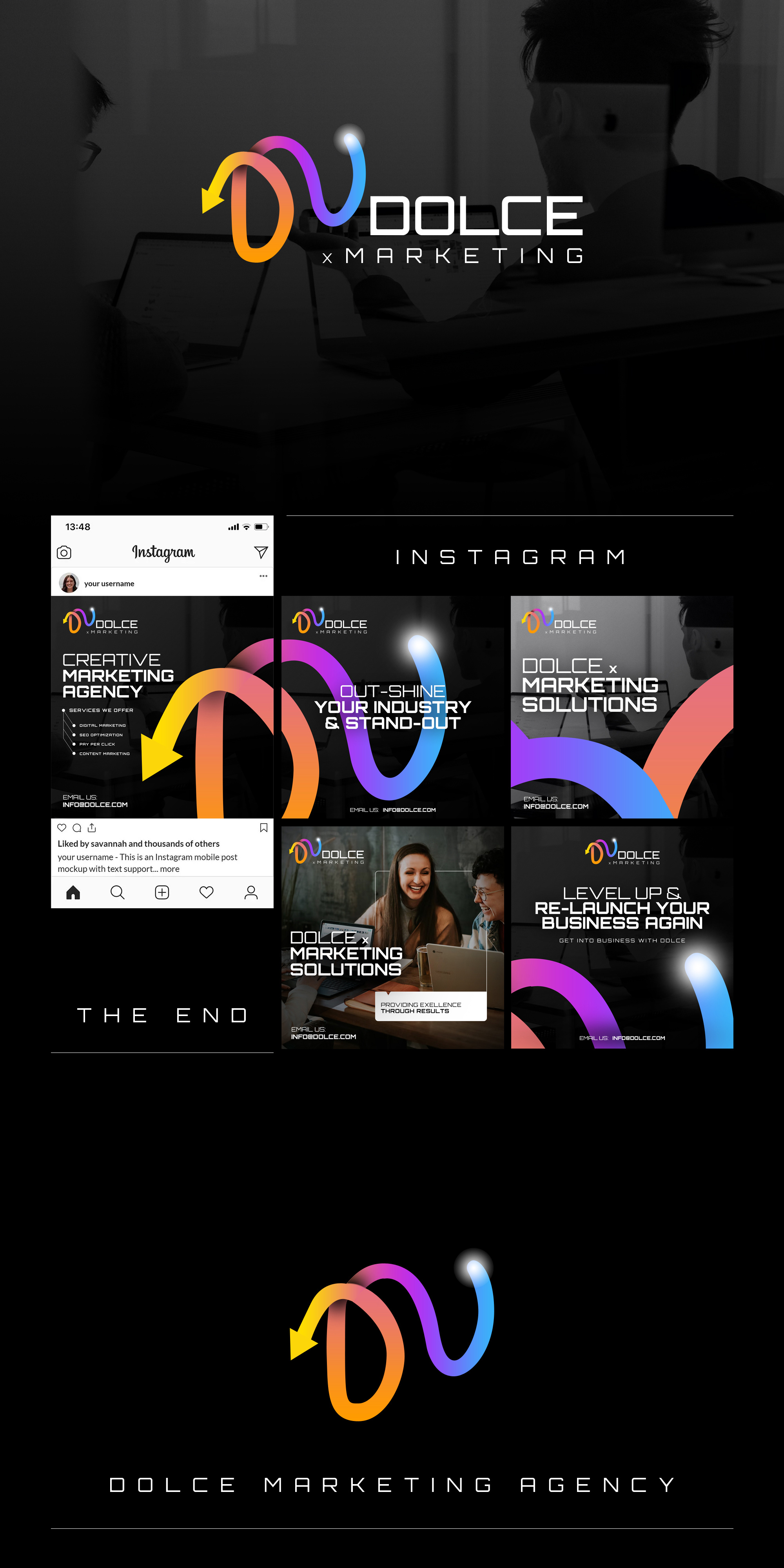 Logo & Social Design for Dolce 3d agency art branding clean dark gradient graphic design instagram logo marketing media minimal modern motion graphics posts work