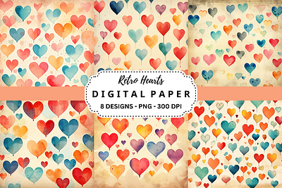 Retro Hearts Digital Paper tumbler wrap