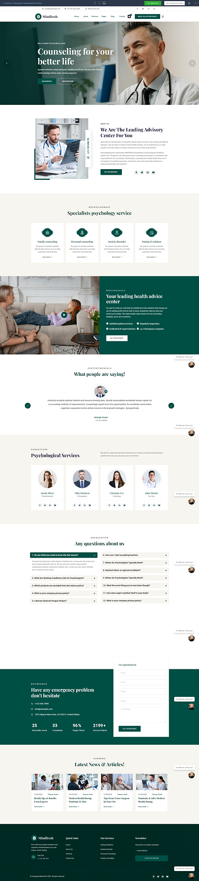 MindFresh – Psychology & Counseling WordPress Theme business center clinic counseling dental dentist doctor health medical services