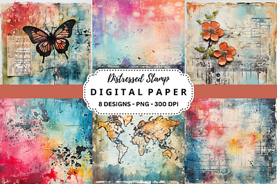 Distressed Stamp Watercolor Background tumbler wrap