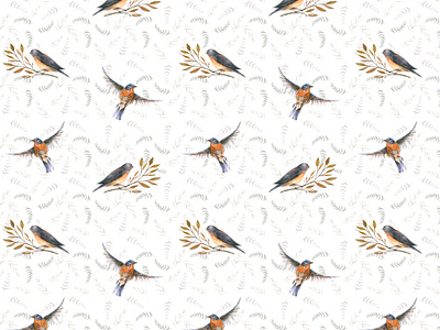 Vintage bluebirds adobe photoshop graphic design illustration pattern pattern design print watercolor